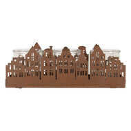Clayre & Eef | Theelichthouder Kerst Huisjes Bruin 30x9x11 cm | 6Y5783