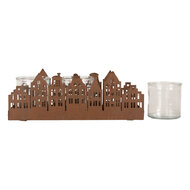 Clayre & Eef | Theelichthouder Kerst Huisjes Bruin 30x9x11 cm | 6Y5783