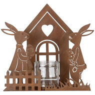 Clayre & Eef | Theelichthouder Huisje met konijnen Bruin 26x9x26 cm | 6Y5786