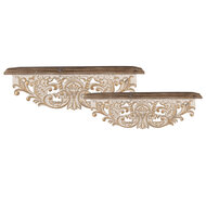 Clayre & Eef | Wandrek Wit Bruin (set van 2) 70x18x22 / 60x14x19 cm | 5H0713