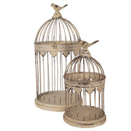 Clayre & Eef | Vogelkooi Decoratie Set van 2 Bruin Beige ø 32x60 / ø 23x40 cm | 5Y1283