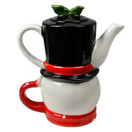 Clayre & Eef | Tea for One Wit Zwart 19x11x21 cm / 525 ml / 425 ml | 6CETEFO0002
