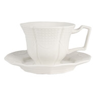 Clayre & Eef | Kop en schotel Wit 12x9x6 / ø 14x2 cm / 175 ml | 6CEKS0009