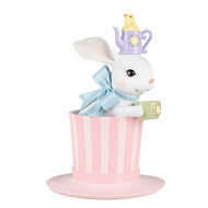 Clayre &amp; Eef | Decoratie Konijn op hoed Wit Roze &oslash; 18x26 cm | 6PR5221