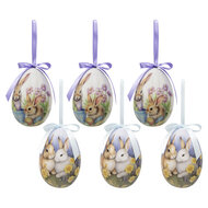 Clayre & Eef | Decoratie Hanger Ei (set 6) Meerkleurig ø 7x10 cm | 65911