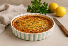 Quicheschaal taartvorm Fruity Citron serveerschaal handgemaakt Ø 24 rond groen wit | QU.CI.30 | Dishes & Deco