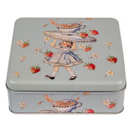 Clayre & Eef | Blikken Bewaardoos Blauw Rood 17x17x6 cm | 6BL0139