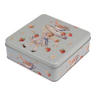 Clayre & Eef | Blikken Bewaardoos Blauw Rood 17x17x6 cm | 6BL0139