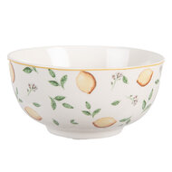 Clayre &amp; Eef | Soepkom Wit Geel &oslash; 14x7 cm / 500 ml | LELBO