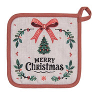 Clayre &amp; Eef | Pannenlap Beige Groen Rood 20x20 cm | TCH45