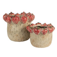 Clayre &amp; Eef | Bloempot Binnen Beige Rood &oslash; 19x16 cm | 6TE0588L