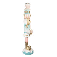 Clayre & Eef | Kerstdecoratie Beeld Notenkraker Blauw Roze 30x28x120 cm | 5PR0142
