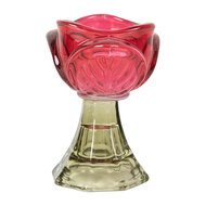 Clayre & Eef | Glazen Theelichthouder Roze Groen ø 7x10 cm | 6GL5342P