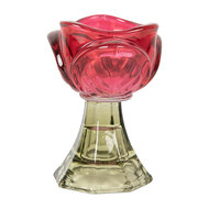 Clayre & Eef | Glazen Theelichthouder Roze Groen ø 7x10 cm | 6GL5342P