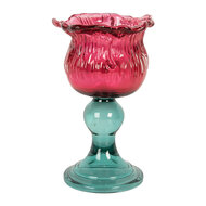Clayre & Eef | Glazen Theelichthouder Roze Groen ø 10x16 cm | 6GL5347