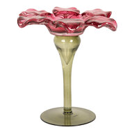 Clayre & Eef | Glazen Theelichthouder Roze Groen ø 14x14 cm | 6GL5351