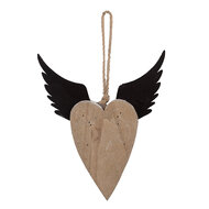 Clayre & Eef | Decoratie hanger Hart Wit Bruin 18x3x22 cm | 6H2415M