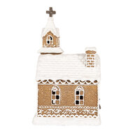 Clayre & Eef | Decoratie Huis met LED Bruin Wit 14x12x23 cm / 3xAAA | 6PR5375