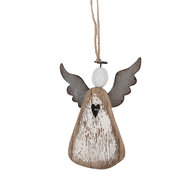 Clayre & Eef | Decoratie hanger Engel Bruin Wit 9x2x13 cm | 6H2429
