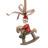 Clayre &amp; Eef | Decoratie Hanger Kind op hobbelpaard Rood Bruin 7x3x9 cm | 6PR5391