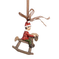 Clayre &amp; Eef | Decoratie Hanger Kind op hobbelpaard Rood Bruin 7x3x9 cm | 6PR5391