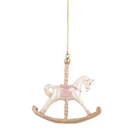 Clayre & Eef | Decoratie Hanger Hobbelpaard Wit Goudkleurig 8x2x7 cm | 6PR5412