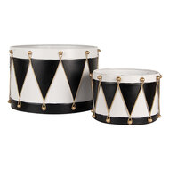 Clayre & Eef | Decoratie Trommel Wit zwart (set 2) ø 40x25 / ø 26x17 cm | 6Y5806