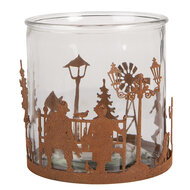 Clayre & Eef | Theelichthouder Kersttafereel Bruin ø 15x15 cm | 6Y5938