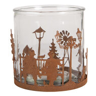 Clayre & Eef | Theelichthouder Kersttafereel Bruin ø 15x15 cm | 6Y5938