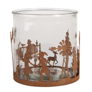 Clayre & Eef | Theelichthouder Kersttafereel Bruin ø 15x15 cm | 6Y5938