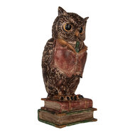 Clayre &amp; Eef | Spaarpot Uil Bruin Rood 16x15x35 cm | 6PR5579