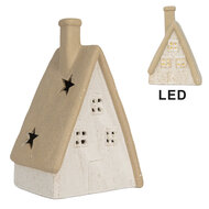 Clayre &amp; Eef | Decoratie Huisje met LED Beige 9x7x13 cm | 6CE2174S