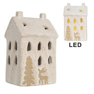 Clayre &amp; Eef | Decoratie Huisje met LED Beige 9x7x15 cm | 6CE2176M