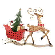 Clayre & Eef | Decoratie Rendier met slee Bruin Rood 68x11x50 cm | 5Y1302