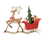 Clayre & Eef | Decoratie Rendier met slee Bruin Rood 68x11x50 cm | 5Y1302