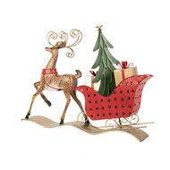 Clayre & Eef | Decoratie Rendier met slee Bruin Rood 68x11x50 cm | 5Y1302