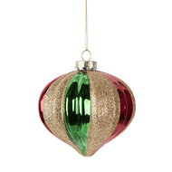 Clayre &amp; Eef | Kerstbal Groen Rood &oslash; 10x10 cm | 6GL5117