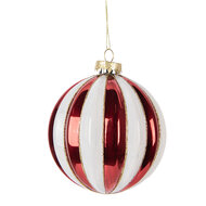 Clayre &amp; Eef | Kerstbal Rood Wit &oslash; 10x11 cm | 6GL5118