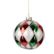 Clayre &amp; Eef | Kerstbal Wit Rood &oslash; 10x10 cm | 6GL5186