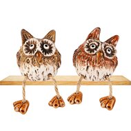 Dekoratief | Uiltje m/hangbenen 'Archie', bruin, keramiek, 6x6x6cm, set van 2 stuks | A255015
