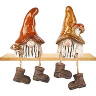 Dekoratief | Herfstgnoompje m/hangbenen, bruin, keramiek, 6x6x9cm, set van 2 stuks | A255016