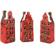 Dekoratief | Deco huisje, rood, keramiek, LED, 6x5x14cm, set van 3 stuks | A255031