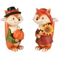 Dekoratief | Vosje m/pompoen/zonnebloem, resina, 10x7x14cm, set van 2 stuks | A255048