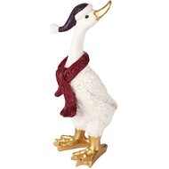 Dekoratief | Eend m/muts/sjaal, wit/rood/goud, resina, 12x12x27cm | A255073