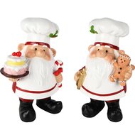 Dekoratief | Santa bakker staand m/gebak, wit/rood, resina, 14x10x20cm, set van 2 stuks | A255083