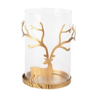 Dekoratief | Theelichthouder m/hert, goud/transparant, metaal/glas, 11x11x15cm | A255089