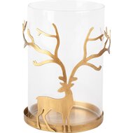 Dekoratief | Theelichthouder m/hert, goud/transparant, metaal/glas, 13x13x20cm | A255090