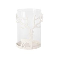 Dekoratief | Theelichthouder m/hert, wit/transparant, metaal/glas, 9x9x14cm | A255094
