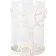Dekoratief | Theelichthouder m/hert, wit/transparant, metaal/glas, 13x13x20cm | A255096