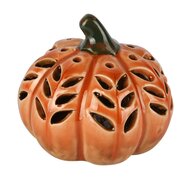 Dekoratief | Deco pompoen, oranje/groen, porselein, LED, 9x9x8cm | A255118
